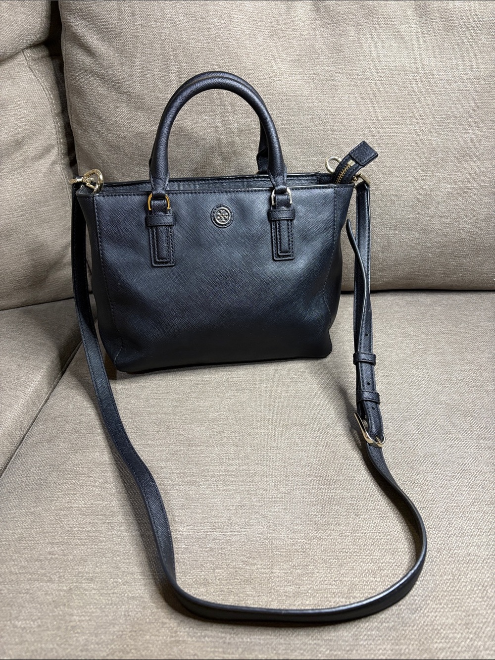Tory Burch Robinson Black Saffiano Leather Satchel Crossbody + COA